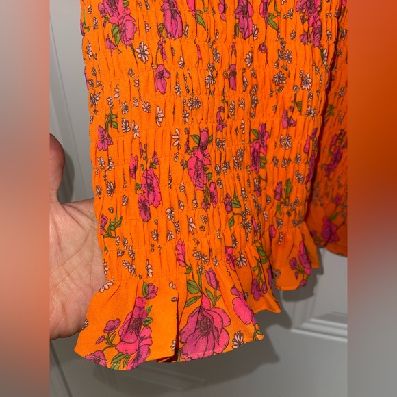For Love & Lemons Peony Smocked mini dress Large orange floral - Picture 8 of 16